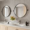 Black Pivot Round Mirror 30 Inch Circle Metal Framed Farmhouse Bathroom Mirror Tilting Beveled Vanity Mirrors for Wall