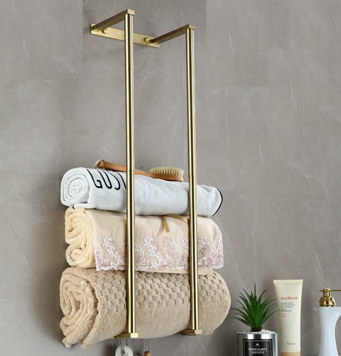 Bathroom Towel Rack for Rolled Towels, Wall Mounted Towel Storage Rack for Bathroom Organization, Stainless Steel Towel Storage Holder Can Holds