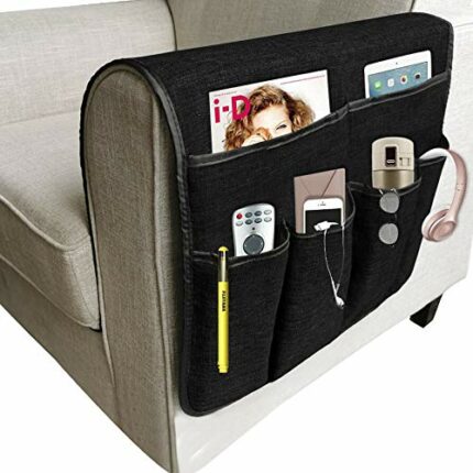 NICEYEA Sofa Armrest Organizer Remote Control Holder for Couch Recliner Armchair Storage Bag Arm Chair Caddy with Pockets for Magazine, Glasses,