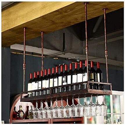 SUCHETA Hanging Wine Rack with Glass Holder and Shelf, Wine Bottle Holder, Hanging Glass Holder, Creative Wine Holder, Decoration for Home, Europ