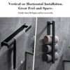 Towel Rail Wall Mounted with 2 Towel Hooks, Stainless Steel Black Towel Rail, Self Adhesive Towel Rail No Drilling, Matt Black Bathroom Accessori