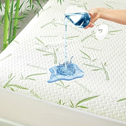 Twin XL Waterproof Mattress Protector, Cooling and Breathable Rayon Made from Bamboo College Dorm Mattress Pad Cover, Deep Pocket Bed Cover-Stret