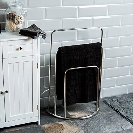Bath Vida 3-Tier Bathroom Rack Free Floor Standing Curved Towel Holder, Metal, Chrome