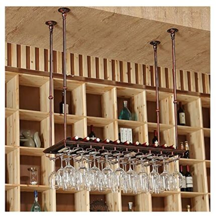 OUSIKA Wine Racks,Ceiling with Metal Frame, Wine Glass Rack Shelf, Red Wine Bottle Glass Holder,100Cm, Wine Storage Display Shelf