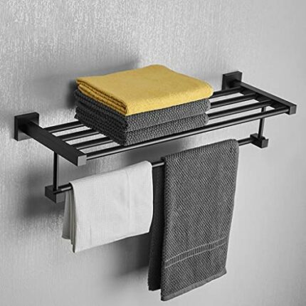 HIGOH Towel Rack Matte Bathroom Hardware Towel Rack Shelf, Self-Adhesive Punch-Free Aluminum Towel Holder Bathroom Hardware