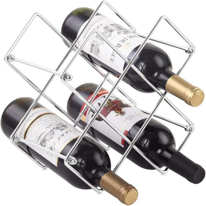 Beihaoer Countertop Wine Rack - 6 Bottle Wine Holder for Wine Storage - Freestanding Metal Wine Rack - Small Tabletop Wine Rack (Silver)