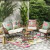 Artscope Set of 4 Waterproof Cushion Covers 45x45cm, Decorative Flamingo and Pink Flowers Pattern Throw Pillow Covers, Perfect to Outdoor Patio G