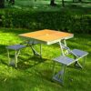 Wgwioo Camping Table Siamese Tables And Chairs, 4 in 1 Portable Set Up A Stall Travel Picnic Table And Chair Set, Outdoor Get Together Folding Ta