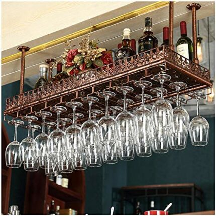 Ceiling Wine Rack Vintage Wrought Iron Multi-Function Living Room Display Wine Rack Household Goblet Glass Wine Cup Bracket - Restaurant Kitchen