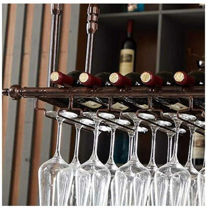 EMISOO style hanging wine glass rack, bar creative wine rack, home upside down goblet rack, bar wine rack decoration (Color : Brown, Size : 60 *