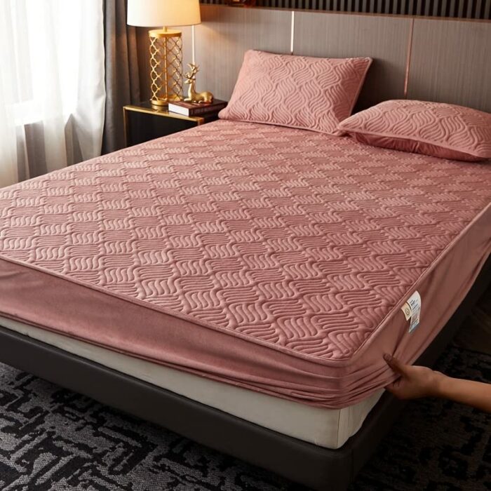 Extra Deep Pocket Fitted Sheet Flannel Sheet Set Solid Color Milk Fleece Mattress Pad Cover Dustproof mattress cover for Bedroom Apartment (Color
