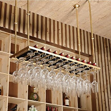 EMISOO Wine Racks Ceiling-Type Wine Bottle Holder, Hanging Wine Glass Racks Goblet Stemware Shelf Wine Storage Display Racks Adjustable Height, G