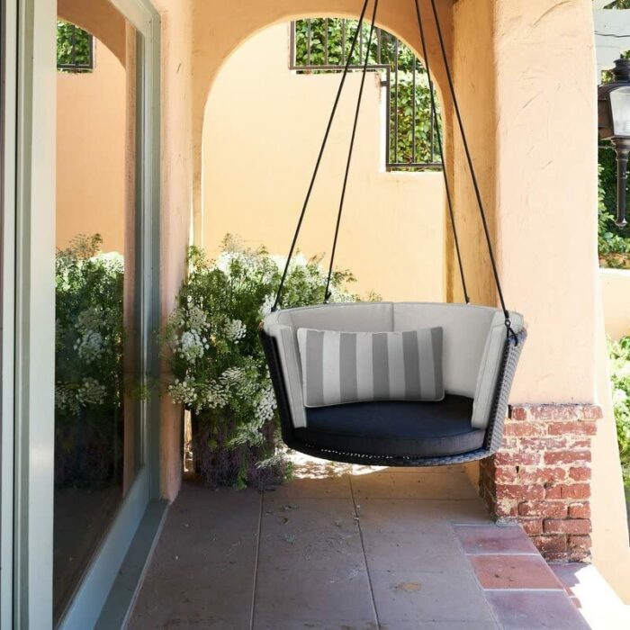 WALNUT Patio Garden Entrance Terrace Wicker/Rattan Porch Swing, Gray, Taupe (Color : A)