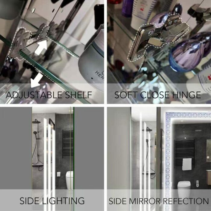 Janboe Bathroom Wall Cabinet with Mirror 50×70 cm,Stainless Steel Illuminated Bathroom Mirror Cabinet, LED Vanity Mirror Cabinet with Demister,wi