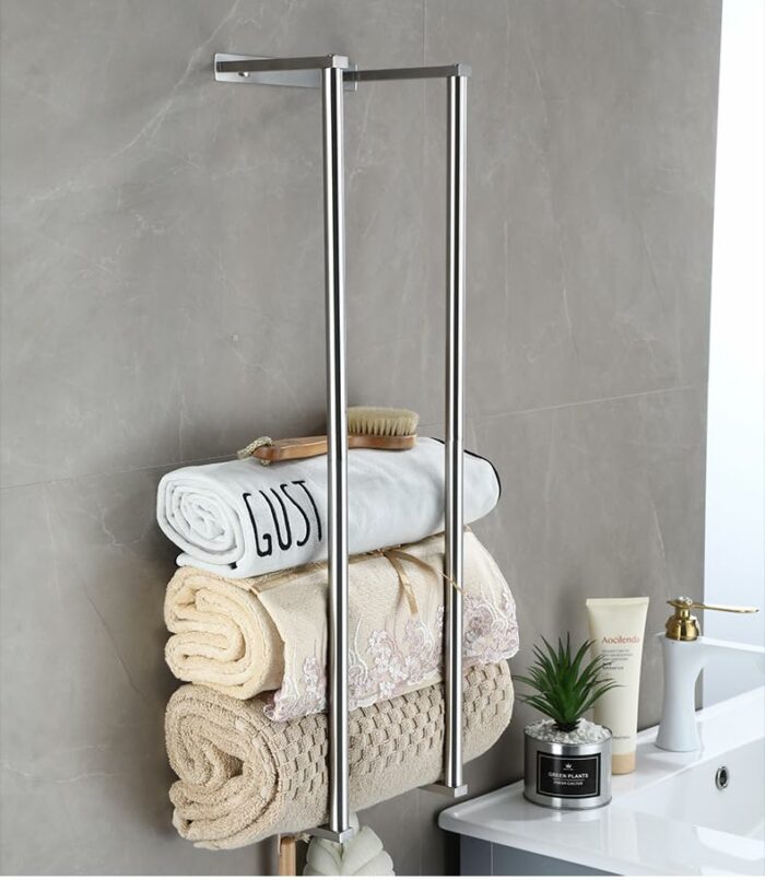 Bathroom Towel Rack for Rolled Towels, Wall Mounted Towel Storage Rack for Bathroom Organization, Stainless Steel Towel Storage Holder Can Holds
