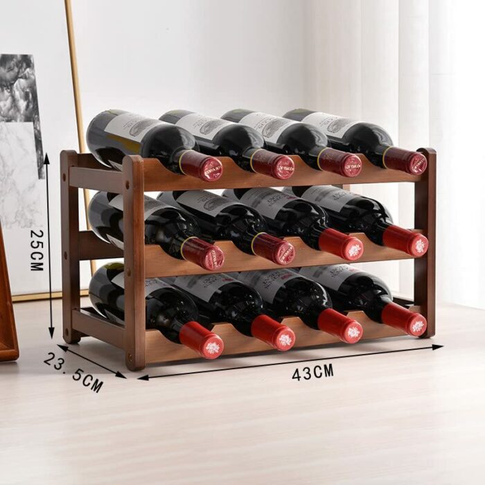 Felenny Wooden Rack 3 Tiers 12 Bottle Free Standing Storage Holder, Rack Cabinet Holder Display Shelf for Home Living Room, Pantry, Kitchen, Cabi