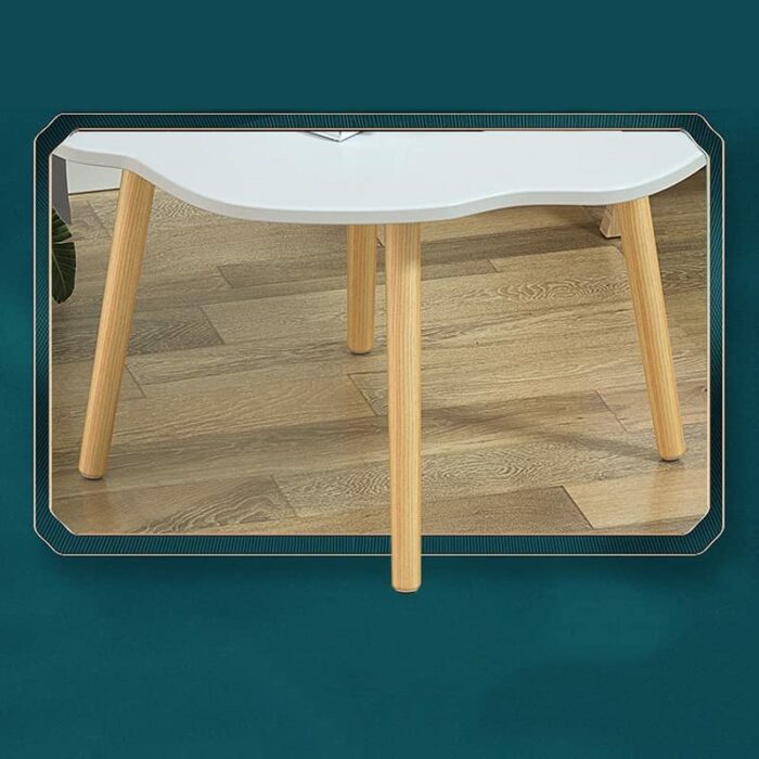 ZYZMH Solid Wood Small Coffee Table Irregular Bedroom Dining Table Round Home Bay Window Desk (Color : Wit, Size : 60 * 42cm)