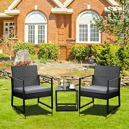 WODMB 3 PCS Rattan Garden Furniture Set Outdoor Rattan Wicker Bistro Set with Coffee Table for Indoor Outdoor Patio Garden Backyard (Color : A, S