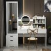 BJYXO 63" Makeup Vanity Desk with 3-Color Adjustable Touch Light,Wooden Mass Storage Vanity Mirror with 5 Drawers for Women Girls White