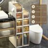 Bathroom Floor Cabinet Storage, Slim Toilet Paper Storage Cabinet with Clear Drawers and Casters, Large Capacity Narrow Vertical Dresser Tower fo