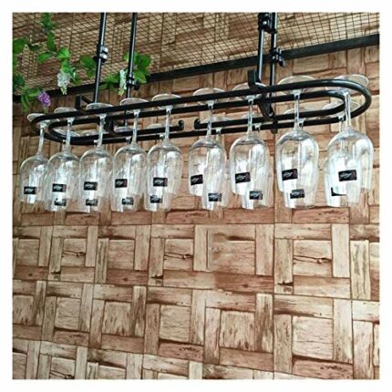 SUCHETA Hanging Wine Rack with Glass Holder and Shelf, Wine Lovers Bar Furniture& Wine Holder Ring-Shaped Wine Glass Rack Ceiling Mounted Hanging