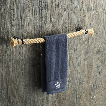Nautical Towel Bar Black Nautical Accessories for Bathroom Nautical Bathroom Decor Rope Towel Racks for Bathroom Wall Mounted