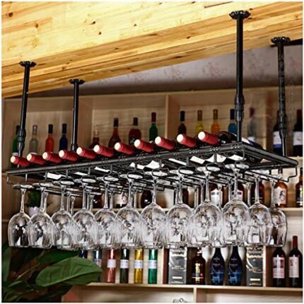 Ceiling Wine Rack Vintage Wrought Iron Metal Simple Style Multi-Function Living Room Creative Display Storage Wine Rack -Restaurant Kitchen Bar F