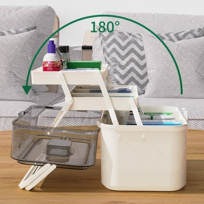 LIKEUDO Portable First Aid Medicine Storage Box 3 Layer Medicine Cabinet Organizer Household Medicine Storage Box Medication Organizer Case with