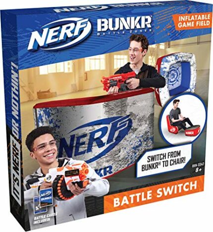 NERF BUNKR BKN-3342 Switch-Inflatable Chair & Ottoman Barrier-for Use with All Indoor & Outdoor Battle Zones Game Fields-Features Exciting Graphi