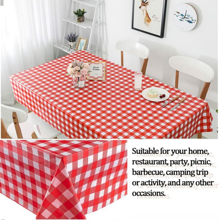 ZeriTlolen 3 Pack 108" X 54" Red Checkered Premium Disposable Plastic Tablecloth for 8ft Long Rectangle Tables, Waterproof Table Covers for Birth