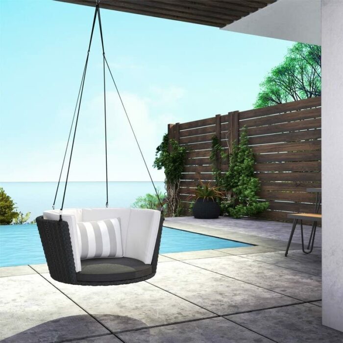 WALNUT Patio Garden Entrance Terrace Wicker/Rattan Porch Swing, Gray, Taupe (Color : A)