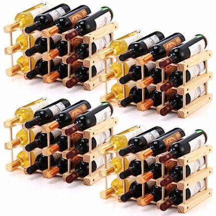 Kigley 4 Pcs Wood Stackable Modular Wine Rack 12 Bottles Wine Holder Freestanding Modular Wine Bottle Storage Display Shelf Wood Wine Bottle Hold