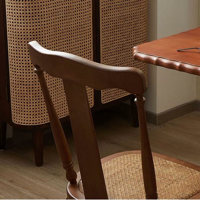 WALNUT Dining Chair Solid Wood Dining Stool Retro Furniture Rattan Sitting Surface Curved Backrest