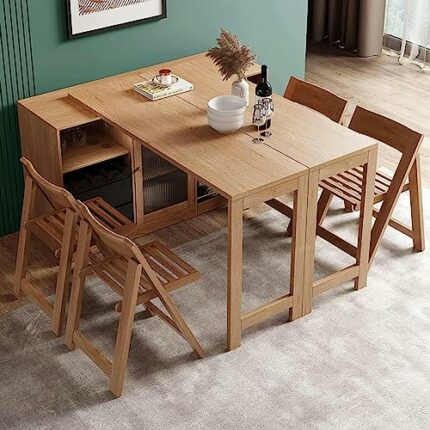 Shykey Multifunctional Folding Dining Table, 2 In 1 Solid Wood Table Cabinet, Small Space Cupboard Sideboard, Multi-layer Storage, for Kitchen Ro