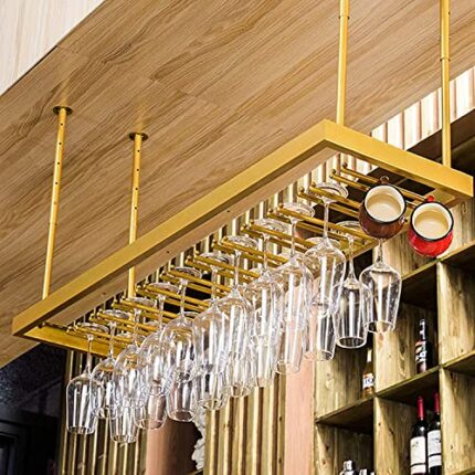 EMISOO Wine Rack Wall Mounted - Ceiling Mounted Hanging Wine Bottle Holder, Hanging Wine Bottle Holder Metal, Shelf Champagne Glass Rack, Bar Hom