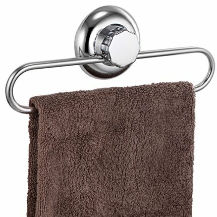 MaxHold No-Drilling/Suction Cup Round Towel Ring - Vaccum System - Stainless Steel Never Rust - Towel Rail for Bathroom & Kitchen