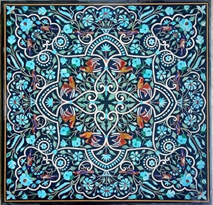 Gifts And Artefacts 36 x 36 Inches Beautiful Design Inlay Work Kitchen Table Black Marble Square Shape Dining Table Top for Home Furniture Decor
