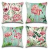 Artscope Set of 4 Waterproof Cushion Covers 45x45cm, Decorative Flamingo and Pink Flowers Pattern Throw Pillow Covers, Perfect to Outdoor Patio G