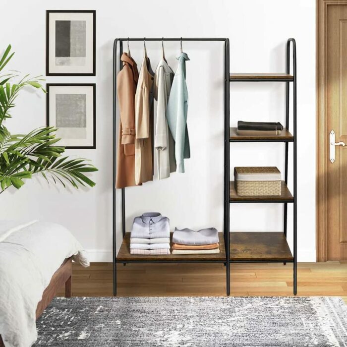 WALNUT Floor-standing Coat Rack Home Bedroom Iron Hanger Clothing Store Bag Shoes Display Clothes Rack