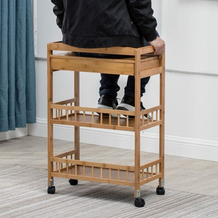 SLNFXC Removable Dining Cart 3-tier Dining Cart Small Living Room Cart Kitchen Storage Rack (Color : Argento, Size : 81CM*53CM)