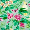 Wipe Clean Tablecloth Oilcloth PVC Vinyl Green and Pink Tropical Birds and Butterflies 140cm x 200cm Rectangle (55" x 79")