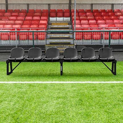 FORZA Aluminium Sin Bin & Substitute Bench | Multiple Seat Sizes & Colour Options | HDPE Bucket Seats (Black, 4m | 6 Seats)