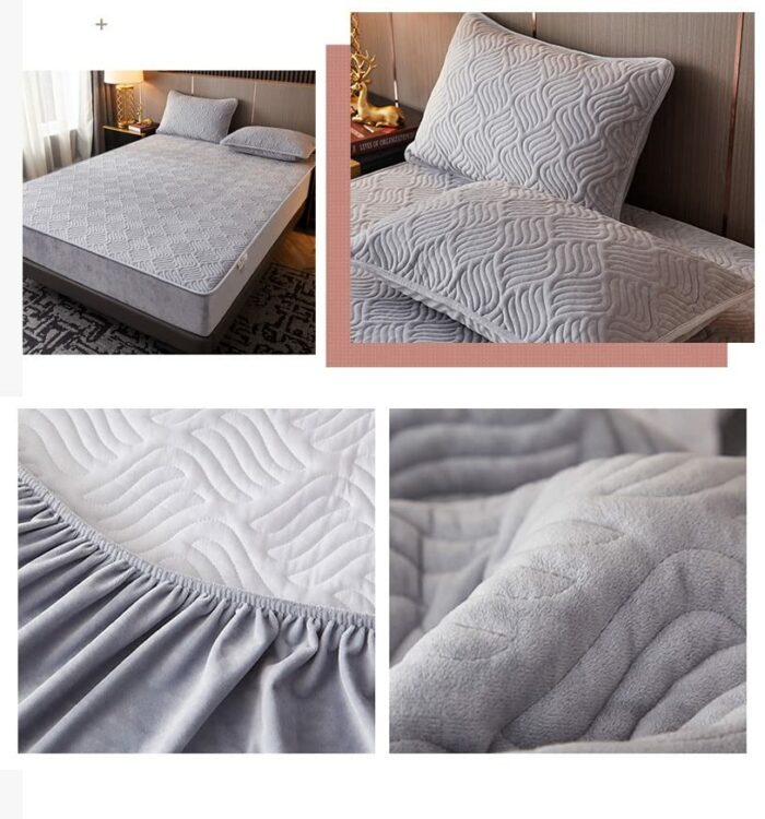 Extra Deep Pocket Fitted Sheet Flannel Sheet Set Solid Color Milk Fleece Mattress Pad Cover Dustproof mattress cover for Bedroom Apartment (Color