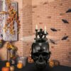 Thyle Gothic Black Skull Glass Topped Table Gothic Coffee Table Round Glass Top Spooky End Tables Gothic Pedestal Table for Furniture Living Room