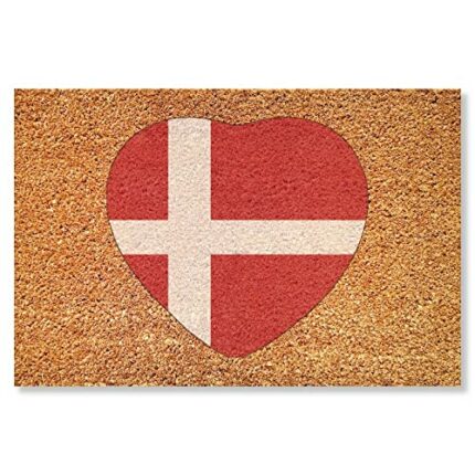 Denmark Welcome Coir Doormat Denmark Flag Heart Indoor/Outdoor Decorative Doormats Patriotic National Flag Farmhouse Entrance Rug Mats for Home O