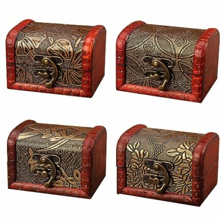 4 pieces mini wooden treasure chest, small wooden treasure chest, vintage treasure chest, wooden chest, antique design wooden chest