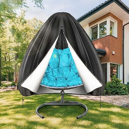 Waterproof Double Egg Chair Cover, Patio Swing Hanging Egg Chair Cover with Zipper & Windproof Buckle, 420D Heavy Duty Oxford Fabric Veranda Gard