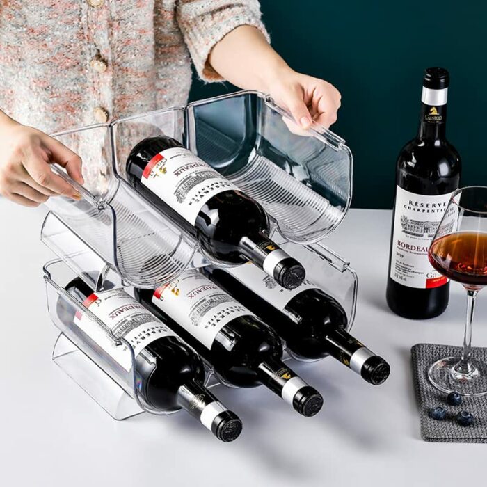 REDANT Stackable Plastic 3 Bottle Refrigerator Wine Rack - Kitchen Storage Organizer Holder for Storing Champagne, Wine, and Water Bottles - Stac