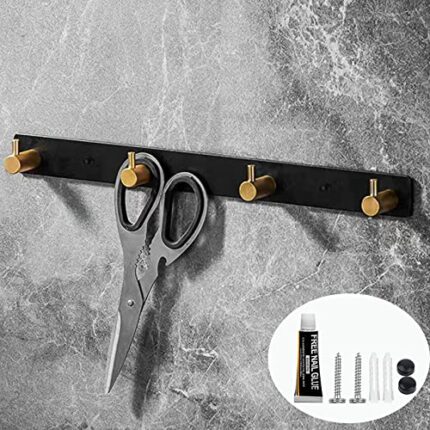TRAMILY Wall Mounted Coat Rack - 4 Coat Hooks for Hats Clothes Towel, Metal Wall Coat Racks for Home, Bathroom, Bedroom Included Adhesive & Screw