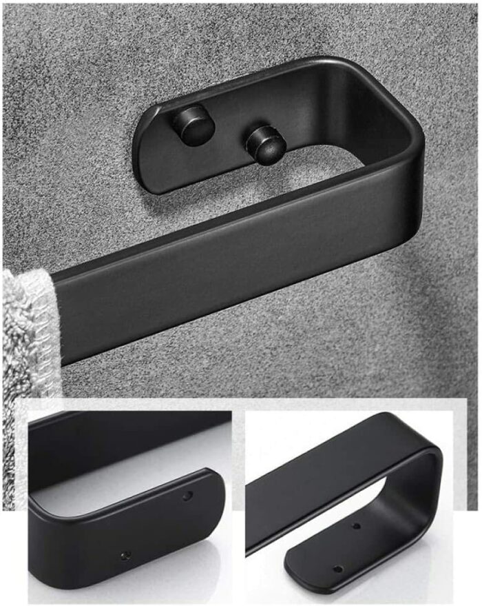 Simple Shelf, Towel Storage Bath Towel Rail Single Towel Bar Forspace Aluminum Black Anodized Single Rod Wide Side Structure Wall-Mounted Towel R